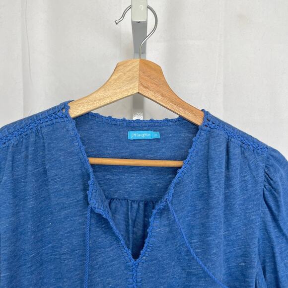 J. MCLAUGHLIN Tassel Tie V Neck Pullover Top Linen Knit Blue Size XS - Picture 3 of 9